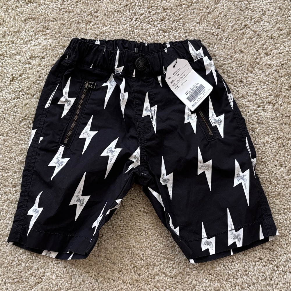 Black and White Lightning Bolt Shorts